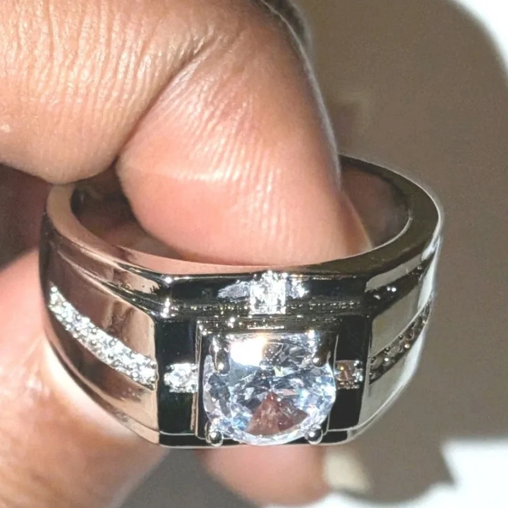 Round Cut Lab Created Diamond Men's Engagement Ring 14K White Gold Plated Sz 11